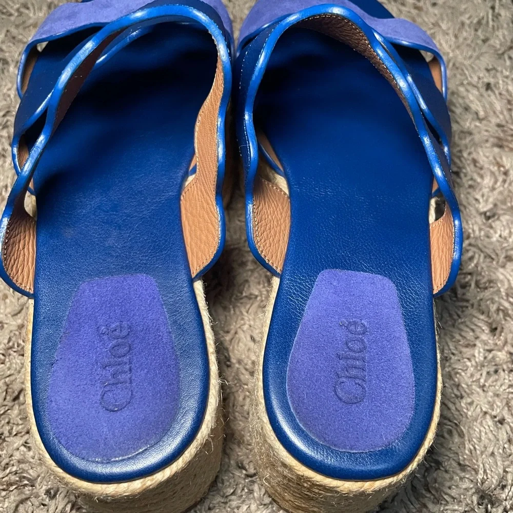 Chloe‎ Lauren Royal Blue Wave Platform espadrille Slide sz 40